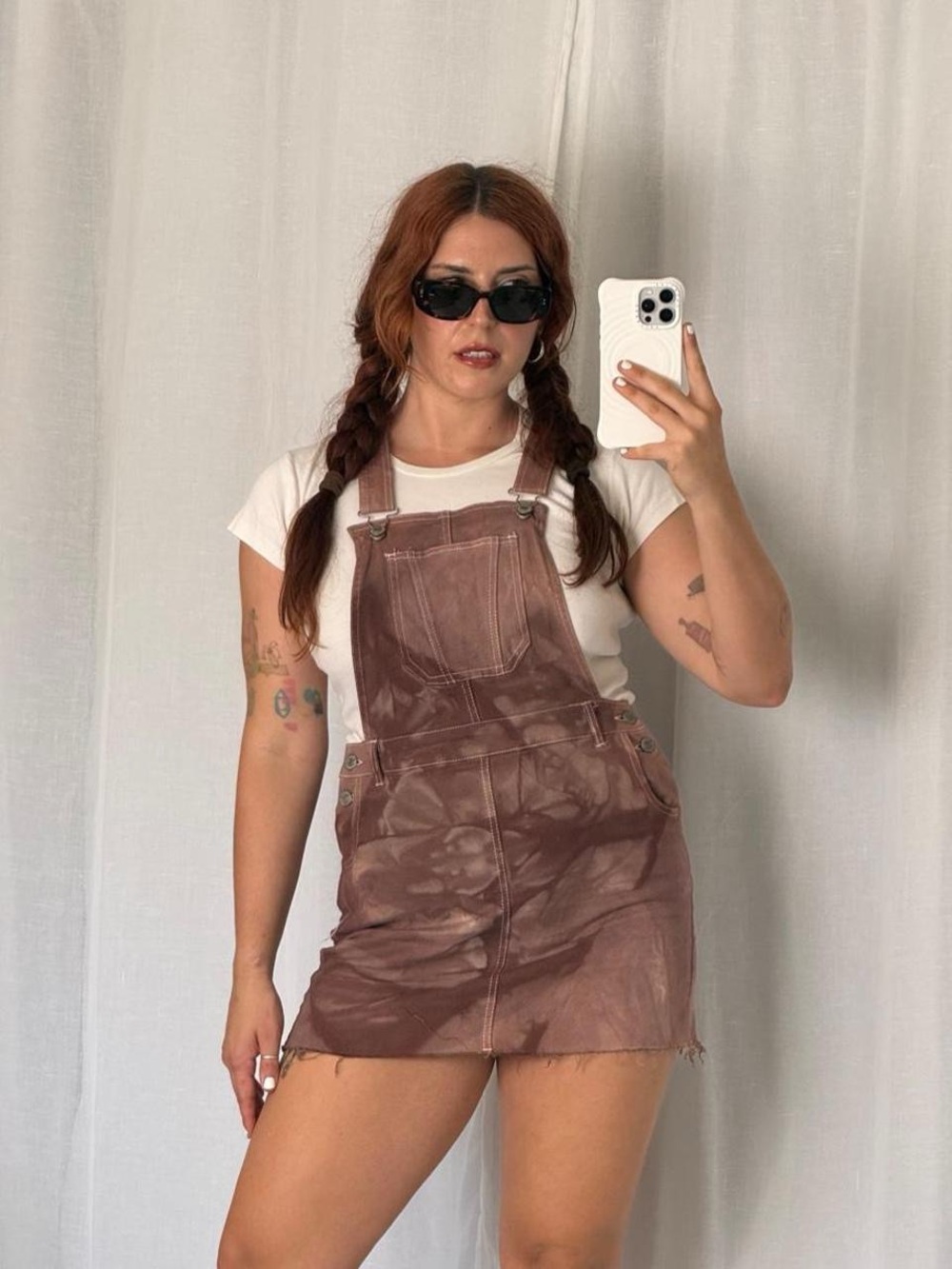 hand dyed brown overall mini dress ୨୧